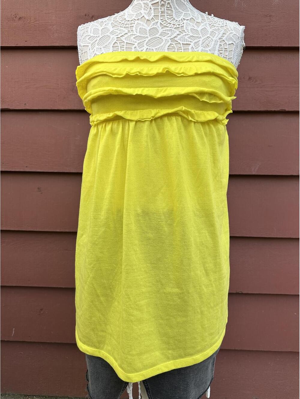 OP Yellow Strapless Ruffle Summer Dress Casual Y2K Fairycore